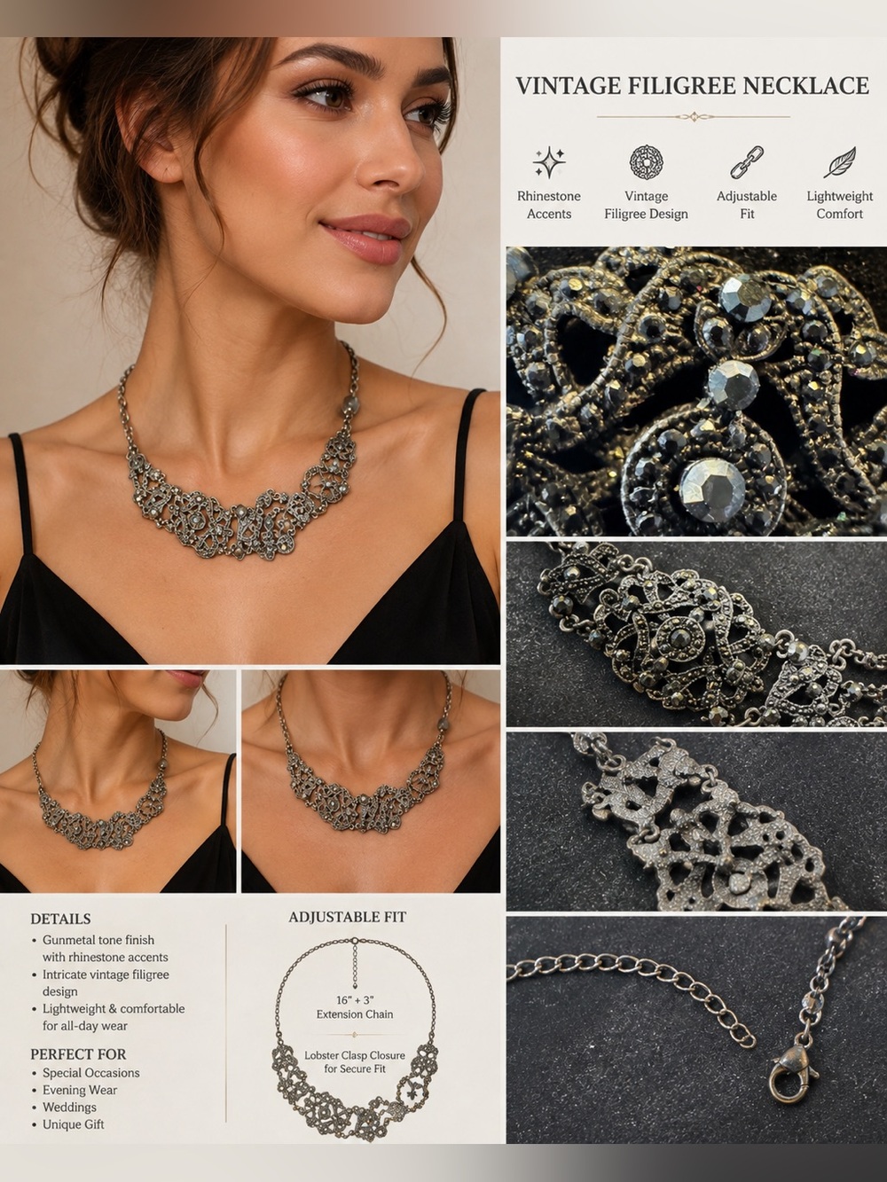 Vintage VIJOBEN STERLING SILVER MARCASITE COLLAR NECKLACE